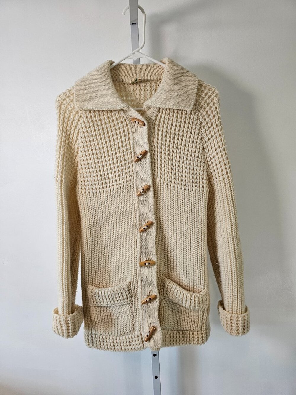 Vintage Trag Cardigan Cream Fisherman Wool Ireland Preppy S